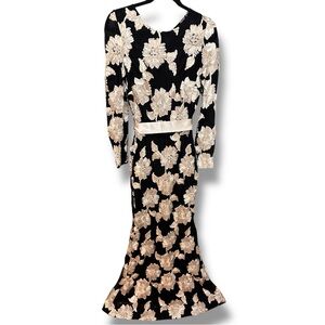 "JULIANA" SOUTACHE MESH LONG SLEEVE FLOOR LENGTH DRESS. Size 14